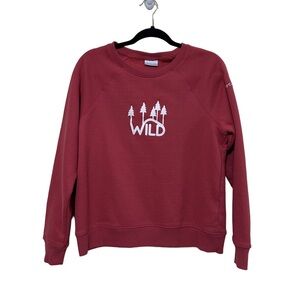 Columbia Women Medium Red Crew Neck “Wild” Fleece Sweatshirt Gorpcore Outdoor